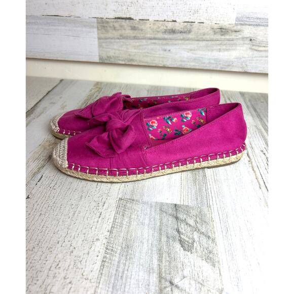 Bandolino Women’s 8 Pink Suede Bow Espadrille Flat Loafer Slip-On Shoes NEW - Picture 1 of 9